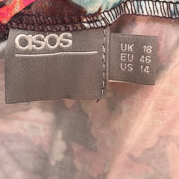 EUC ASOS Bodycon Plunge Pencil Dress Bright Smudgy Floral Strapless Women’s 14 - Picture 6 of 12